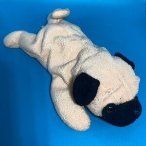 Vintage Pugsly Ty Beanie Baby Cream Pug Dog 1996